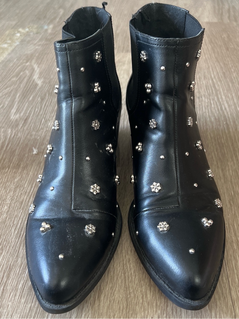 Divided Black Studded Pointed Ankle Booties